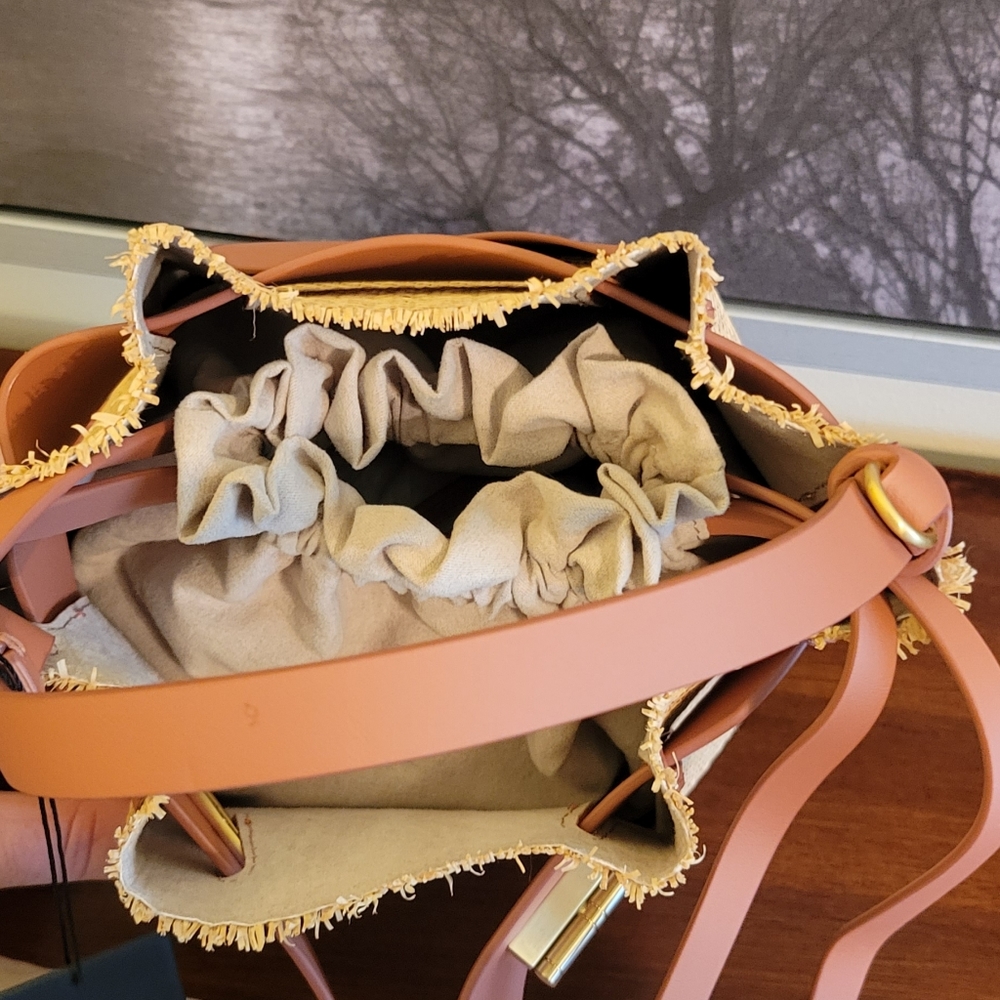 Zac Posen Brigette Belted Raffia Leather Bucket Bag - Picture 6 of 12
